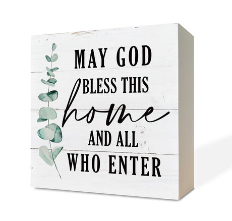 Christian Sign, Wooden Box Sign Desk Decor, Inspirational Table Signs, Decor for Front Door, Christian Home Decor, Religious Artwork for Farmhouse Decor, May God Bless This Home and All Who Enter Sign Razpah