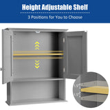 COSTWAY Wall Mounted Bathroom Cabinet, Over The Toilet Storage Cabinet w/Double Doors & Adjustable Shelf, Wood Hanging Medicine Cabinet for Living Room, Entryway, Kitchen (Gray) COSTWAY