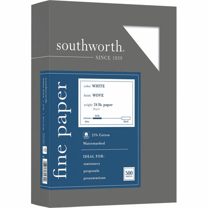 Southworth® 25% Cotton Business Paper, 8 1/2" x 11", 24 Lb, White, Box Of 500