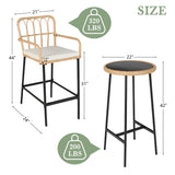 LYNSLIM Outdoor Bar,3 Piece Height Table Patio Rattan Wicker Furniture Chairs Set,22" Patio Bar Table and Outdoor Bar Stool Set of 2,with Removable Cushions for Backyards, Porches (Set for 3) LYNSLIM