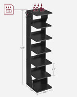 VASAGLE 7-Tier Vertical Shoe Rack, Narrow Shoe Storage Organizer with Hooks, Slim Corner Shoe Tower Rack, Space Saving for Entryway and Bedroom, Black ULBS200T16 VASAGLE