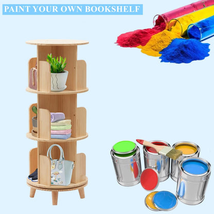 Gdrasuya10 3 Tier 360° Rotating Wooden Bookshelf – Stylish Floor-Standing Book Storage Organizer for Any Room - WoodArtSupply