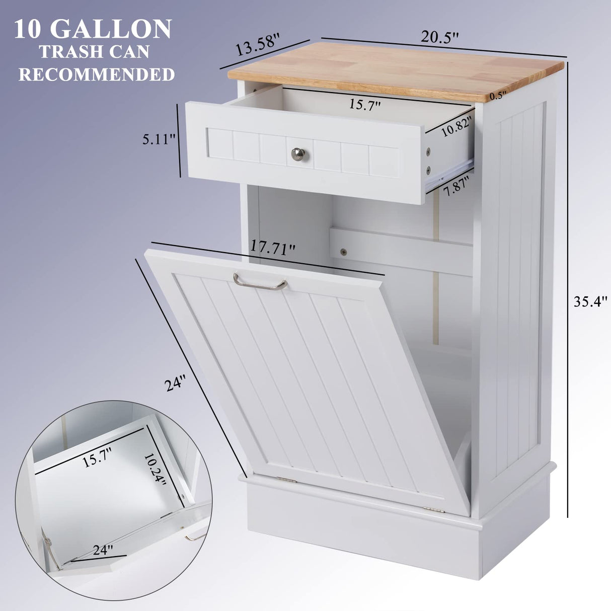 KIGOTY Tilt Out Trash Can Cabinet, Free Standing Kitchen Garbage Bin Holder with Hideaway Drawer and Countertop, Wooden Pet-Proof Recycling Trash Cabinet Laundry Hamper, White KIGOTY
