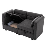asunflower Loveseat Sofa with Ottoman,Love Seat Small Couch with Storage Seats, Modular Sectional Sofa for Small Spaces, Convertible L Shaped 2 Seater Couch for Bedroom,Office,Dorm(Dark Grey) asunflower