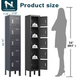 BUTISOW Metal Lockers - 66" Height Steel Lockers for Employees with 5 Door Storage Locker with Card Slot for Employees Gym School Home Office Garage - Assembly Required BUTISOW