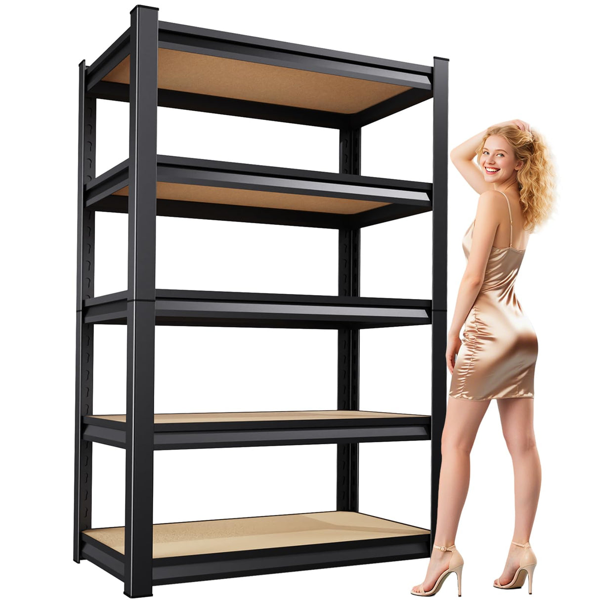 36"W Wood Garage Shelving Heavy Duty Garage Storage Shelves,2500LBs Metal Shelving Unit 5T Adjustable Industrial Utility Shelf Black Organization Rack for Warehouse Storage,72"Hx 35.4"Wx 15.8"D RPGHJJ