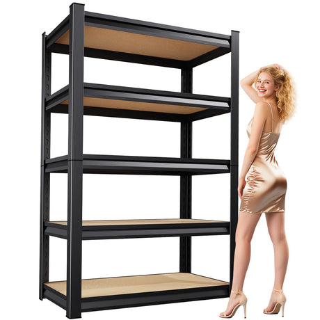 36"W Wood Garage Shelving Heavy Duty Garage Storage Shelves,2500LBs Metal Shelving Unit 5T Adjustable Industrial Utility Shelf Black Organization Rack for Warehouse Storage,72"Hx 35.4"Wx 15.8"D RPGHJJ