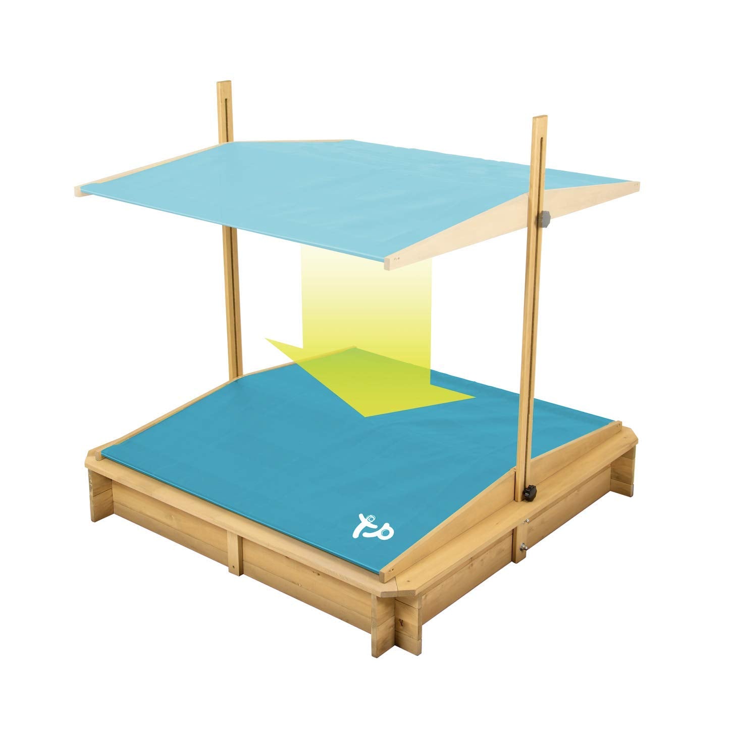 TP Toys, Wooden Sandpit with Sun Canopy, Large Outdoor Play Area with Canopy for Shade, Premium Sand Pit for Kids, Ideal for Gardens, Parks and Playgrounds, 118 x 118 x 120cm, Ages 2 Years+ - WoodArtSupply