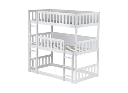 UOCFYK Triple Bunk Bed with Two Built-in Ladder & Guardrails for 3 Kids,Detachable Triple Bunk Beds,Twin Over Twin Over Twin Triple Bunk Bed,Space Saving Design, No Box Spring Needed, White