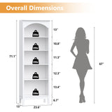 Arched Bookshelf with 5 Tier Open Shelves, 71" Tall Wood Bookcase with Adjustable Shelves, 24" Wide Floor Standing Display Storage Shelf for Home Office, Kitchen, Study and Living Room, Modern White jmhdyg