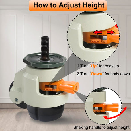Leveling Stem Casters, M12 Thread Casters Set of 4 Heavy Duty with Leveling feet, 2200 LBS Retractable Caster Wheels with Upgraded Ratchet Arm, Adjustable Height Casters for Workbench, Machine Wieyunn