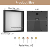 Califortree 8x8 Shadow Box Frame with Soft Linen Back - Push Pins Included, Memory Box Display Case for Flower, Tickets and 3D Items, Black Califortree