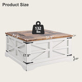 MXV Farmhouse Coffee Table with Storage, Square Coffee Tables for Living Room, Rustic Wood Center Table with Hinged Lifting Tabletop for Home, White MXV