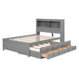 Harper & Bright Designs Gray Full Size Platform Bed with Twin Size Trundle,Bookcase Headboard,Charging Station and 3 Drawers,Wood Full Storage Bed Frame for Kids,Teens,Adults,No Box Spring Needed Harper & Bright Designs