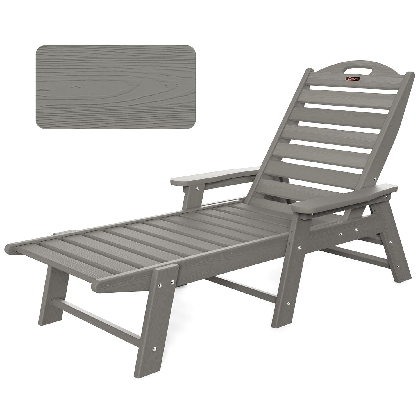 Ciokea Chaise Lounge Chair Outdoor with Wood Texture, Adjustable 5-Position Chaise Lounge Outdoor, Patio Lounge Chair for Poolside Backyard, Grey