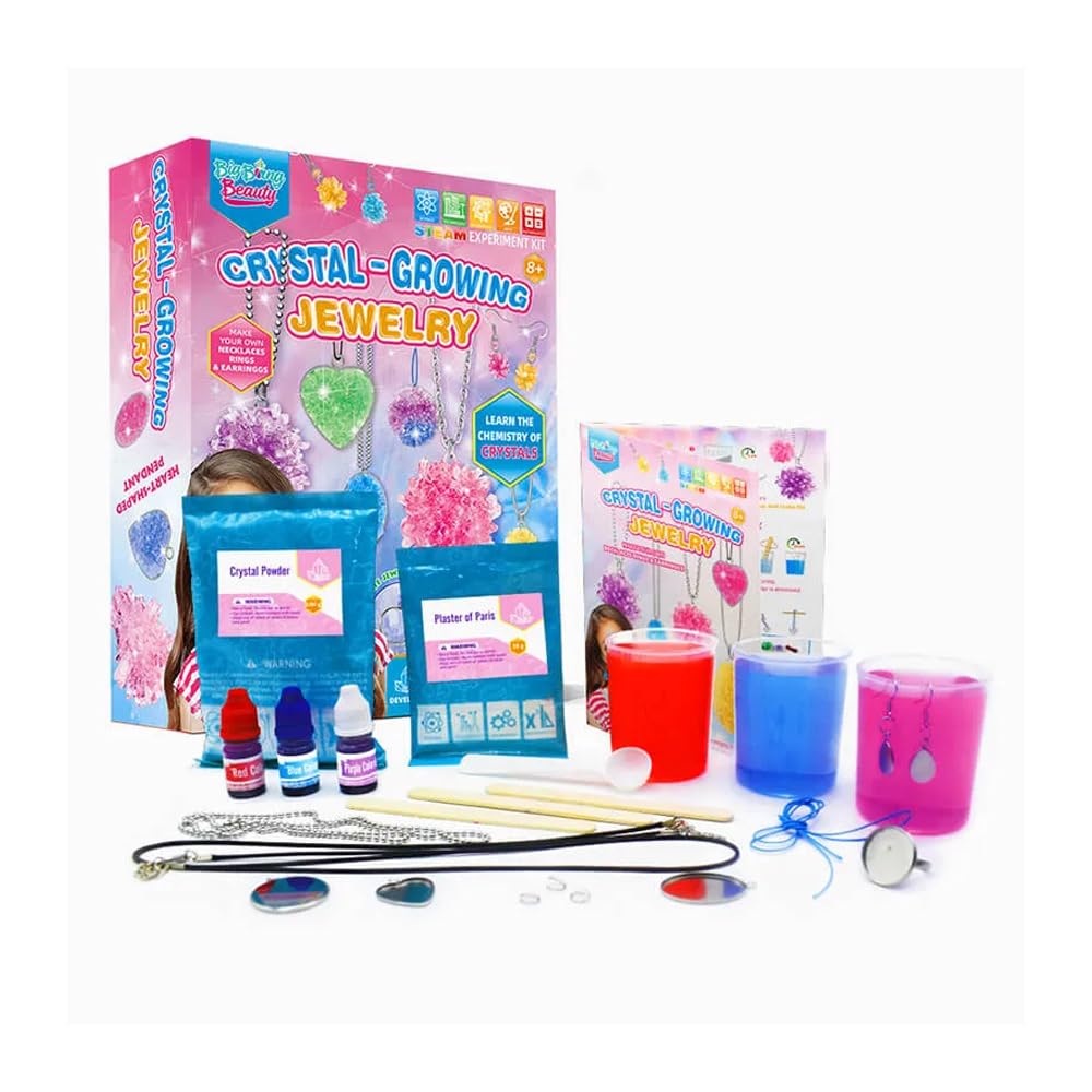 LIVEVIE Crystal Growing Jewelry Kit, Create 6 Jewelry Pieces for Kids - DIY Sparkling Pendants, Necklaces & Earrings Educational Science Kit for Hands-On Learning & Creativity LIVEVIE