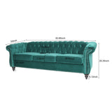 LEVNARY Three-Seat Velvet Sofa, Large Sofa Classic Tufted Chesterfield Settee Modern 3 Seater Couch Furniture Tufted Back for Living Room, Green LEVNARY