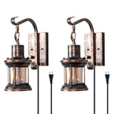 Rustic Wall Light, 2-in-1 Oil Rubbed Bronze Vintage Wall Light Fixtures Plug in Industrial Glass Shade Lantern Lighting Retro Lamp Metal Wall Sconce for Home Bedroom Dining Room Cafe(2 Pack) Yisuro