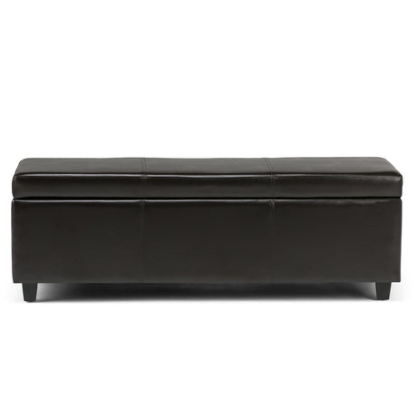 SIMPLIHOME Avalon 48 Inch Wide Contemporary Rectangle Storage Ottoman Bench in Tanners Brown Vegan Faux Leather, For the Living Room, Entryway and Family Room SIMPLIHOME
