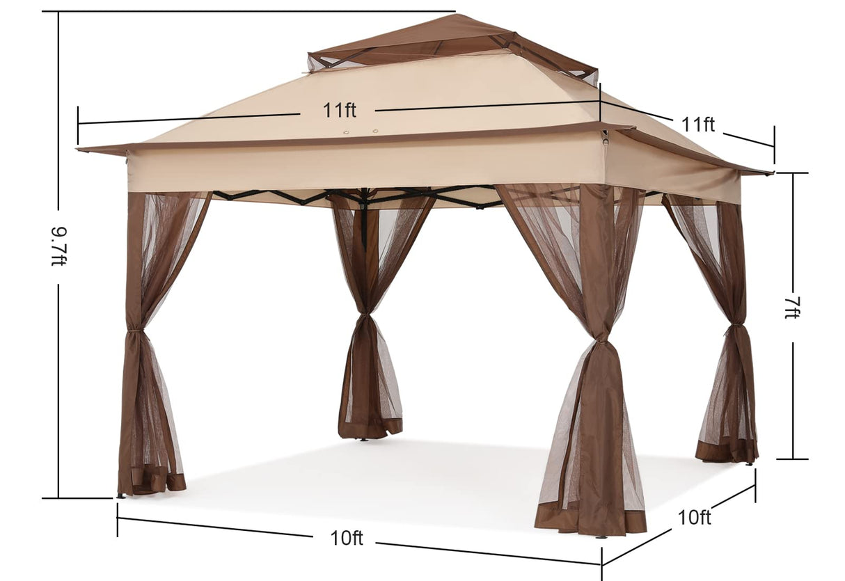 COOSHADE 11x11 Pop Up Gazebo Tent Outdoor Canopy Patio Shelter with Mosquito Netting(Beige) COOSHADE