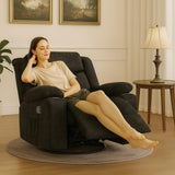 COMHOMA Recliner Chair,360°Swivel Rocker Recliners with Cup Holders&Side Pockets,Manual Reclining Single Sofa,Fabric Upholstered Lounge Chairs for Living Room,Black COMHOMA