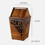 liangzishop Trash Can Waste Bin Antique Wooden Trashbin Shake Cover Teak Waste Bin Hand Hollow Carved Trash Can Indoor Solid Wood Trash Box 3.2 liangzishop