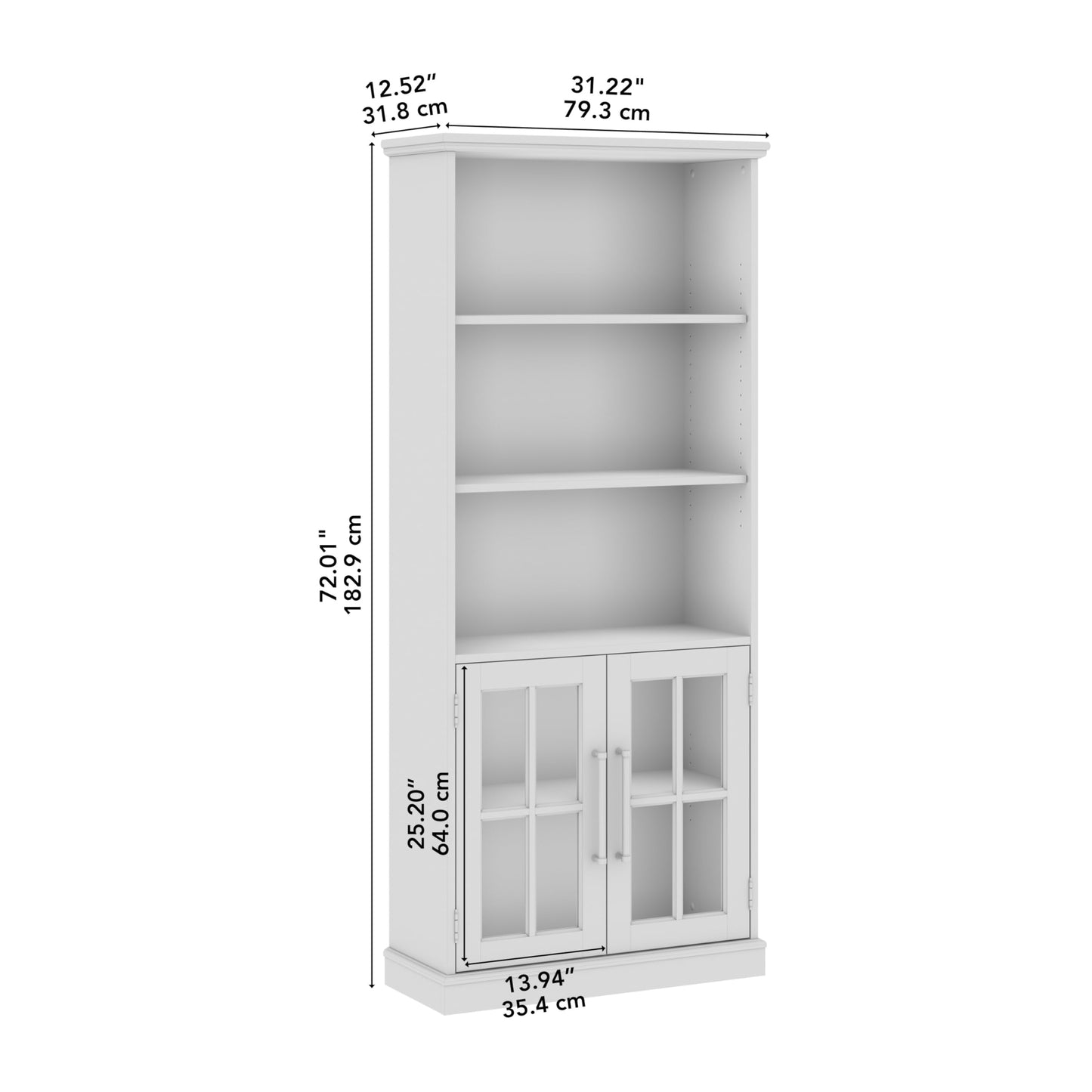 Bush Furniture Westbrook Modern Farmhouse 5 Shelf Bookcase with Glass Doors - Set of 2 in White Ash - WoodArtSupply