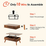 Bidiso Lift Top Coffee Table, Easy-to-Assembly Center Table with Hidden Storage Compartment, Industrial Lift Tabletop Dining Table for Living Room Reception/Home Office, Rustic Brown Bidiso