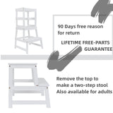 Popin Lover Kitchen Step Stool for Kids and Toddlers with Safety Rail, White Kids Step Stool Standing Tower Stool for Bathroom& Kitchen Popin Lover