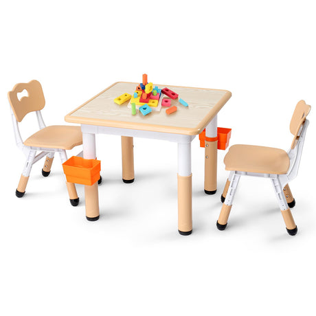 JOYMOR Height-Adjustable Kids Table and Chair Set w/ 2 Pen Boxes(2 Chairs Included), Activity Table and Chairs for Kids 2-5 Suitable for Crafts and Study w/Anti-Slip Chair Legs (Beige) JOYMOR