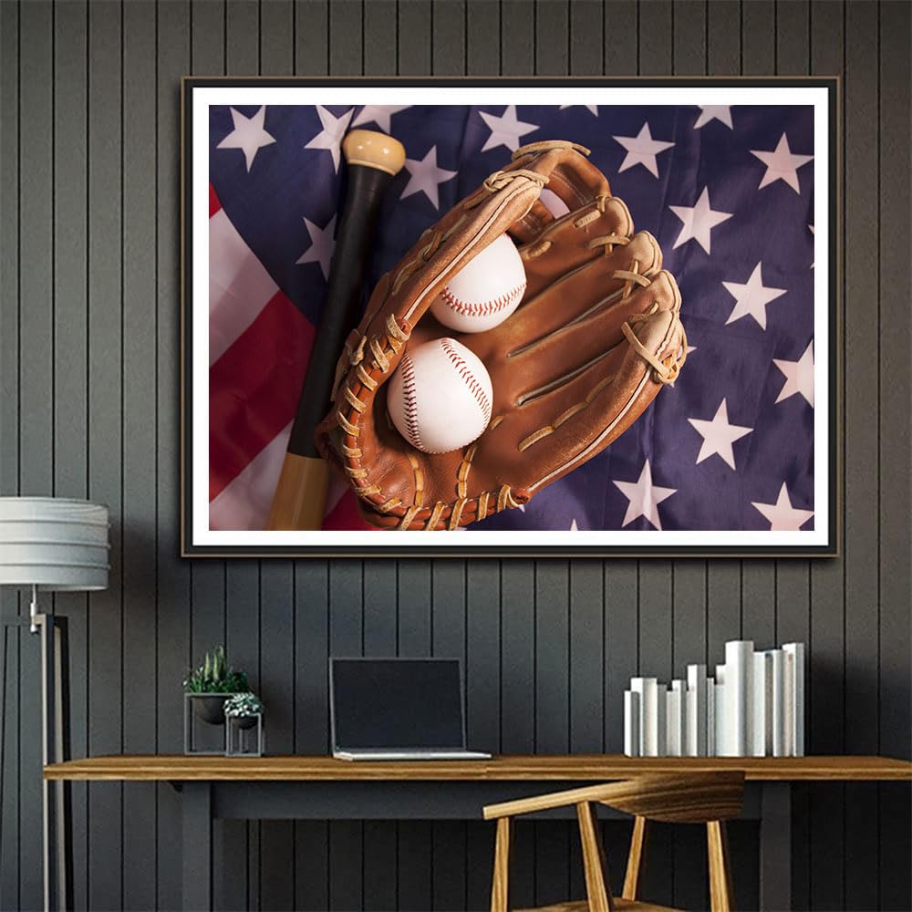 Baseball and Glove with American Flag 1000 Pieces Wooden Jigsaw Puzzles Personalized Photo Puzzle for Adults Friends Picture Puzzle Gifts for Wedding Birthday Valentine's Day Home Decor FANGKISSU