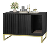 Halitaa Litter Box Enclosure, Modern Cat Litter Box Furniture Hidden Litter Box with Scratch Pad, Cat Washroom House End Table, Entryway Bench for Livingroom (Black) Halitaa