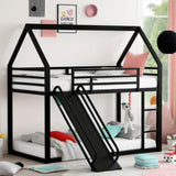 PVWIIK Twin Size House Bunk Bed with Slide & Ladder for Girls/Boys/Teens,Heavy Duty House Bunk Bed Frame w/Metal Slat Support,No Box Spring Needed,Black PVWIIK