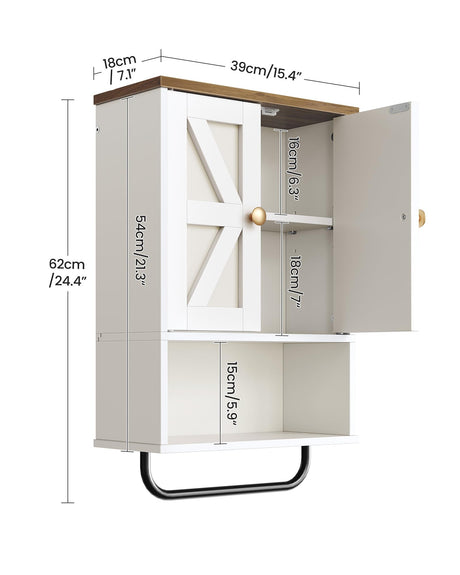 CHOEZON Bathroom Wall Cabinet, Medicine Cabinet with Open Partition and Towel Bar, Rustic Storage Cabinet with Open and Hidden Storage Space, for Bathroom, Living Room, Kitchen, White and Walnut CHOEZON
