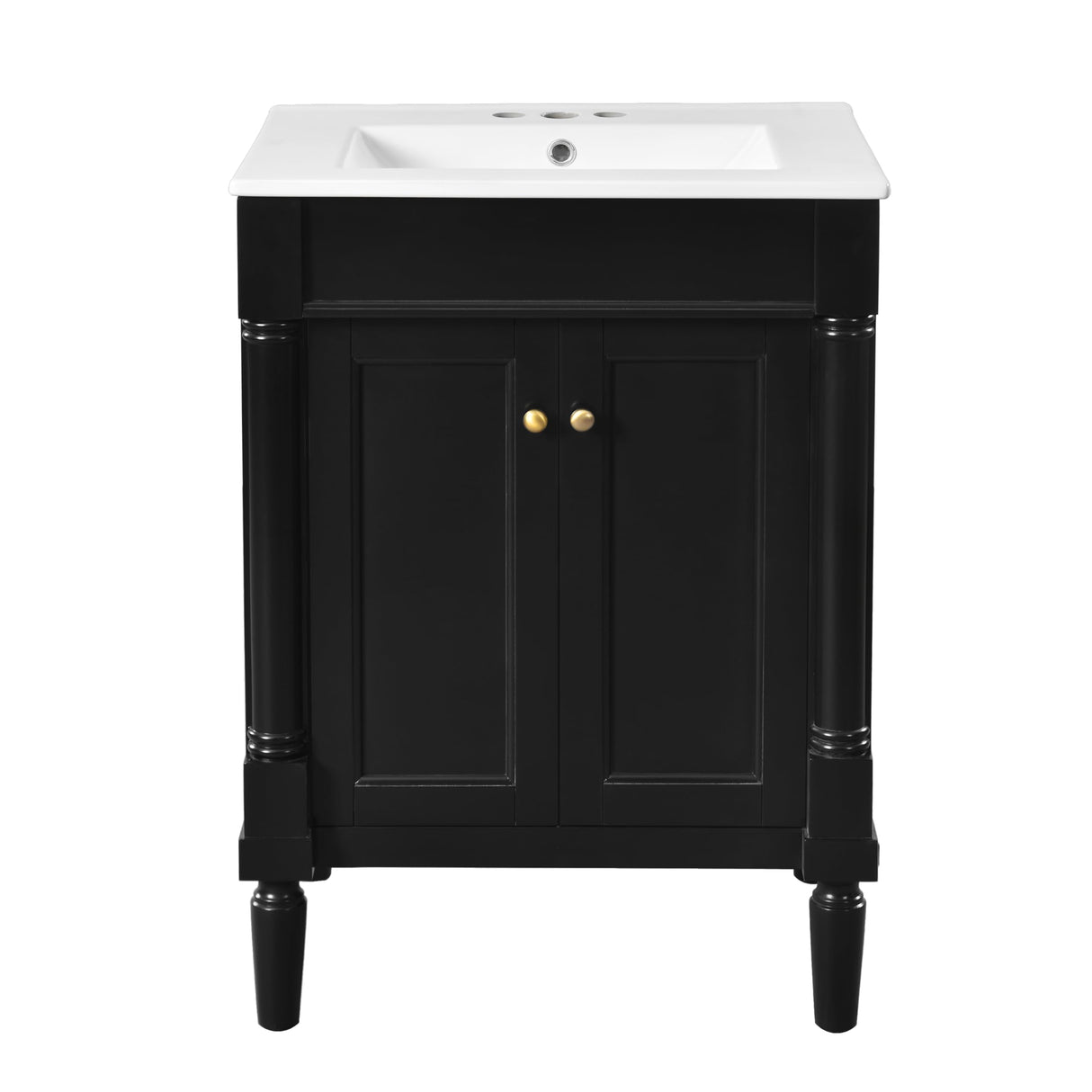 Merax 24” Bathroom Vanity with Sink, Powder Room Small Bathroom Vanity with 2-Door Cabinet, Undermount Sink, Solid Wood Frame Bathroom Storage Cabinet (Black) Merax