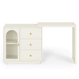 RoyalCraft Makeup Vanity Desk, Extendable Corner Vanity Makeup Table with 3 Drawers & 1 Door, Modern Dressing Table for Bedroom, Cream White Makeup Vanity Without Mirror RoyalCraft