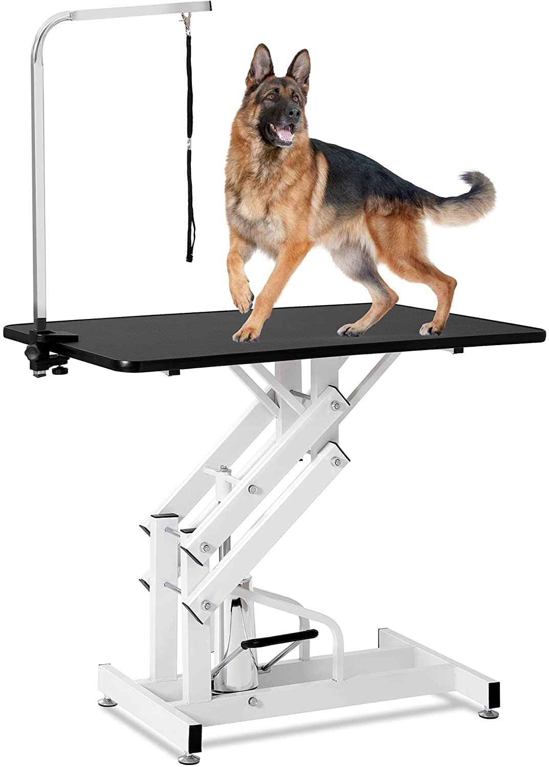 puppykitty Hydraulic Dog Grooming Table for Small/Large Dogs, Heavy Duty Professional Pet Grooming Table with Adjustable Overhead Arm and Noose, Range 21-36 Inch, Black - WoodArtSupply