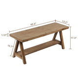 RowyPoey Solid Wood Bench, 43" Farmhouse Entryway Bench for Living Dining Room, Rustic Storage Bench Seat for Indoors and Outdoors, Natural RowyPoey