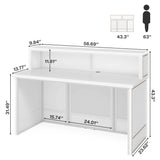 Tribesigns 57" Reception Desk with Counter, Modern Front Desk with Metal Frame, Wooden Retail Checkout Counter for Office, Reception Room, Beauty Salon, Lobby (White) Tribesigns