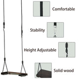KINSPORY Wooden Swing Seat, Outdoor Swing Set Accessories for Backyard, Height Adjustable Rope with Hanging Tree Straps Kit for Porch Patio Garden Playgroud (Brown) KINSPORY