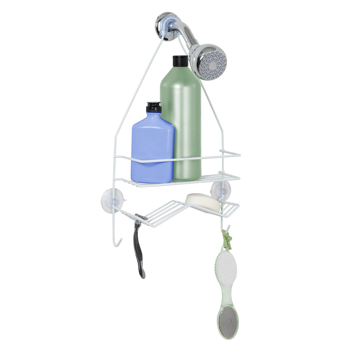 Zenna Home Rust Resistant Hanging Shower Caddy, Over the Shower Head Caddy with 1 Wide Shelf and Built In Soap Dish, Steel Bathroom Hanging Organizer, White Zenna Home