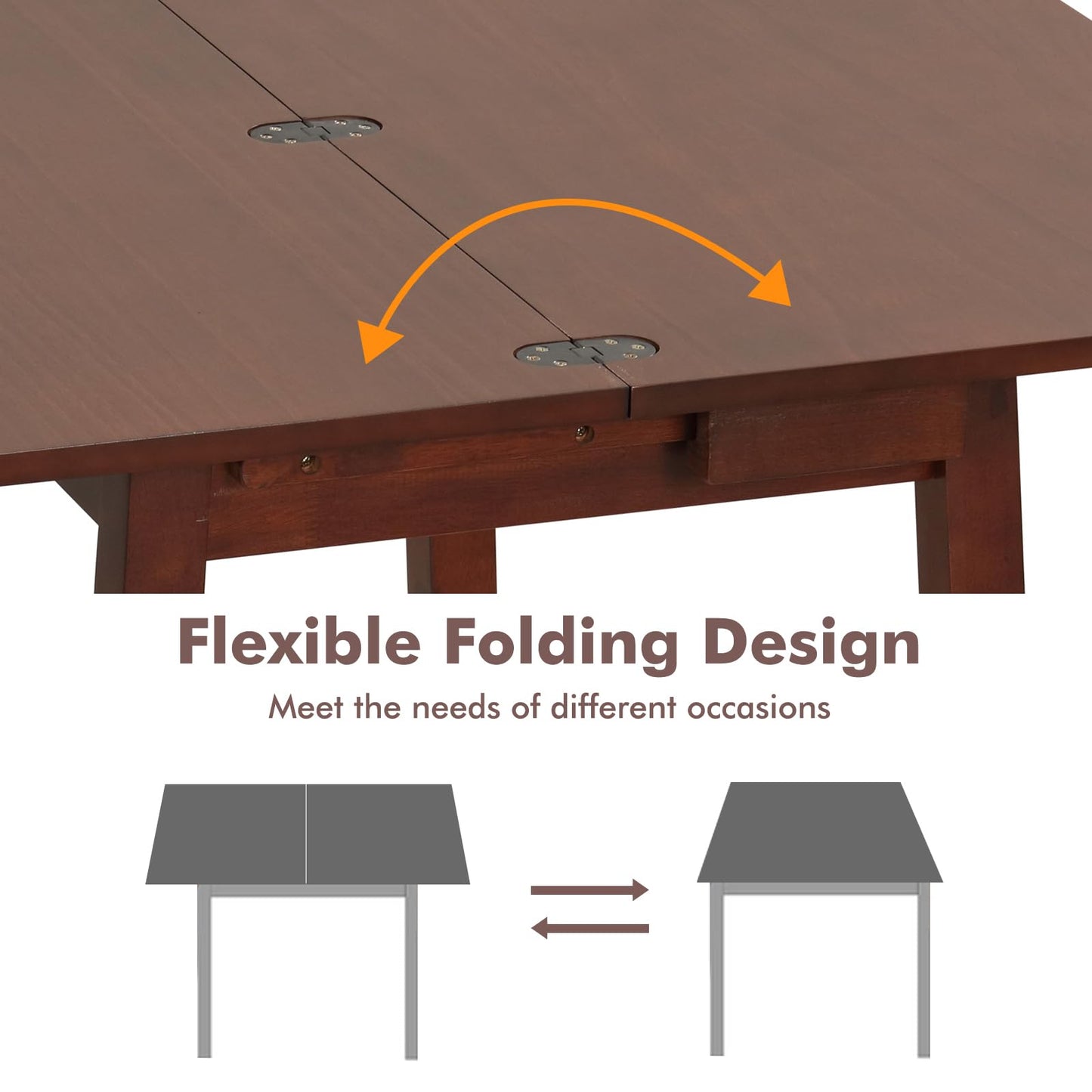 Giantex Folding Dining Table for 4, Extendable Kitchen Table w/Hidden Storage & Rubber Wood Frame, Mid-Century Rectangular Table for Small Space, Kitchen, Dining Room, Living Room, Cherry Bro - WoodArtSupply