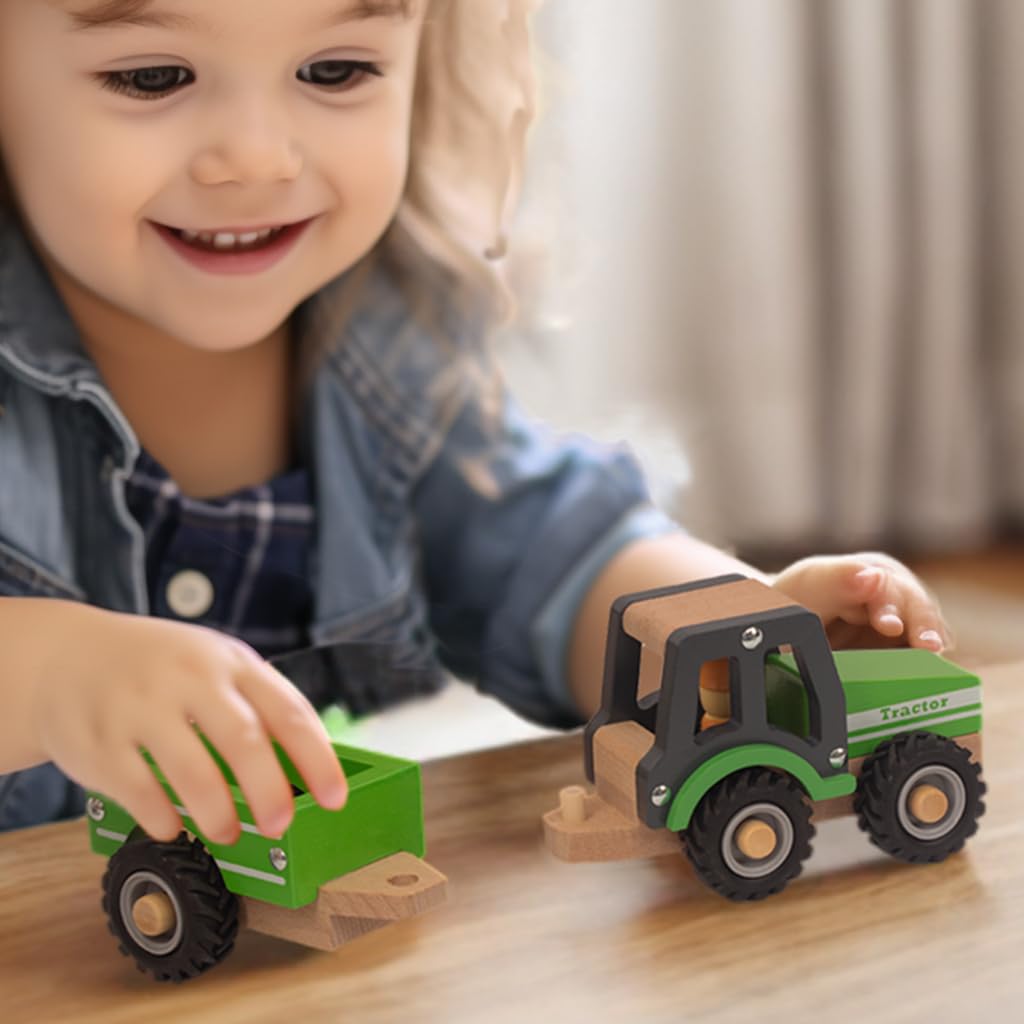 WoodenEdu Wooden Tractor Toys for Toddlers 1-3, Baby Vehicle Toys Hand Push Car Toys for 1 2 3 Year Old Boys Girls (Green) WoodenEdu