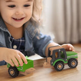 WoodenEdu Wooden Tractor Toys for Toddlers 1-3, Baby Vehicle Toys Hand Push Car Toys for 1 2 3 Year Old Boys Girls (Green) WoodenEdu