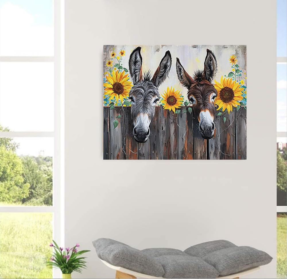 MaiYiYi Sunflower Donkey Diamond Painting by Numbers, 5D Full Round Dirill Sunflower Diamond Painting Cross Stitch Kit, Donkey Diamond Painting Set for Adult Beginners Wall Art Decor (40X30 CM) MaiYiYi