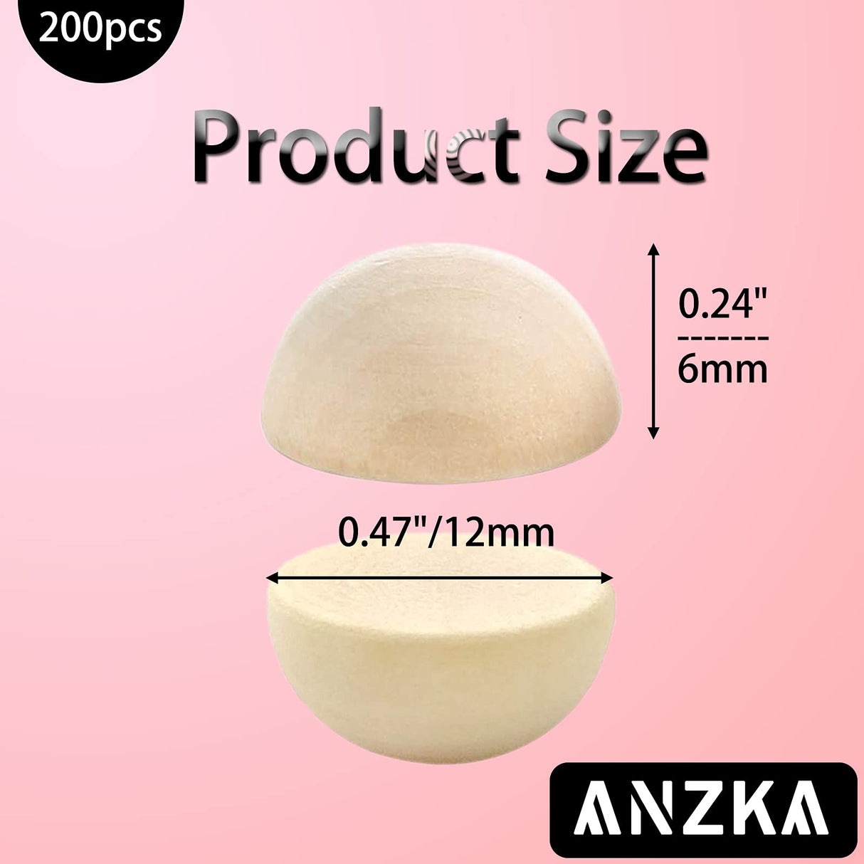 ANZKA 200pcs Mini Half Wooden Beads, 12mm Unfinished Round Split Wood Balls for Craft Paint, 1/2 inch Diameters Natural Half Sphere Ornaments ANZKA