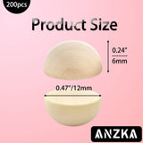 ANZKA 200pcs Mini Half Wooden Beads, 12mm Unfinished Round Split Wood Balls for Craft Paint, 1/2 inch Diameters Natural Half Sphere Ornaments ANZKA