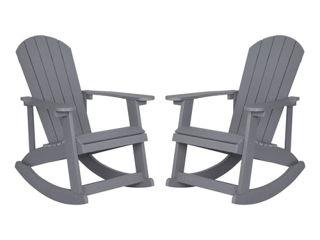 Flash Furniture Savannah All Weather Adirondack Rocking Chairs, Polyresin Wood Adirondack Chair with 350-lb. Static Weight Capacity, Set of 2, Gray Flash Furniture