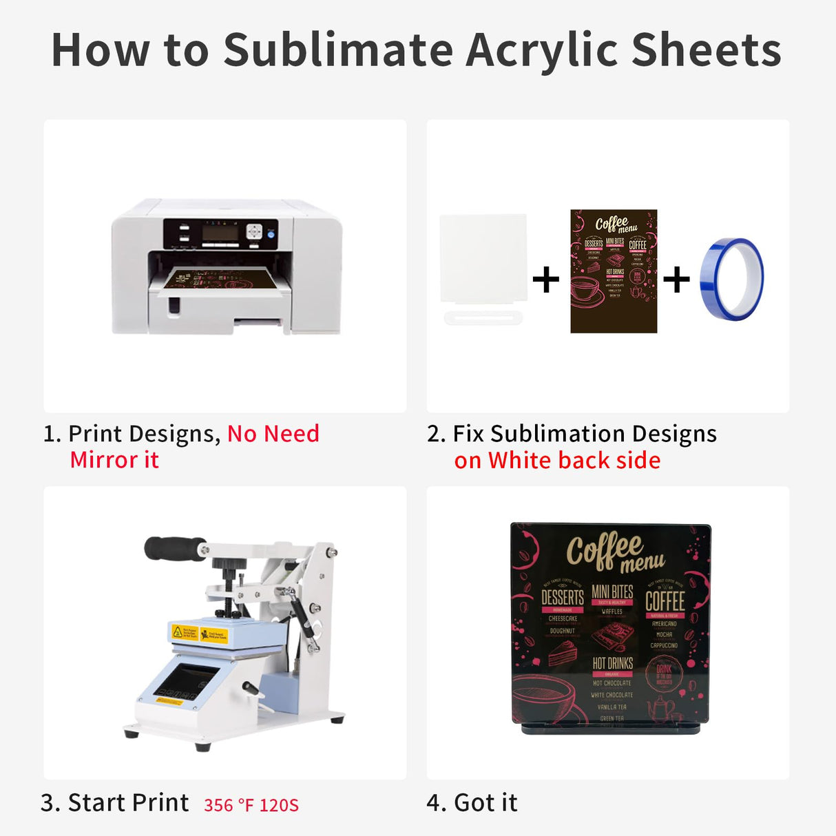 PYD Life 6 Pack Sublimation Acrylic Sign Plaque Display Blanks 4.7" Square with 4.3" x 0.8" Sublimation Acrylic Sheets Stand Thickness 1/6"(4mm) Custom Table Sign for Store Restaurant Party PYD Life