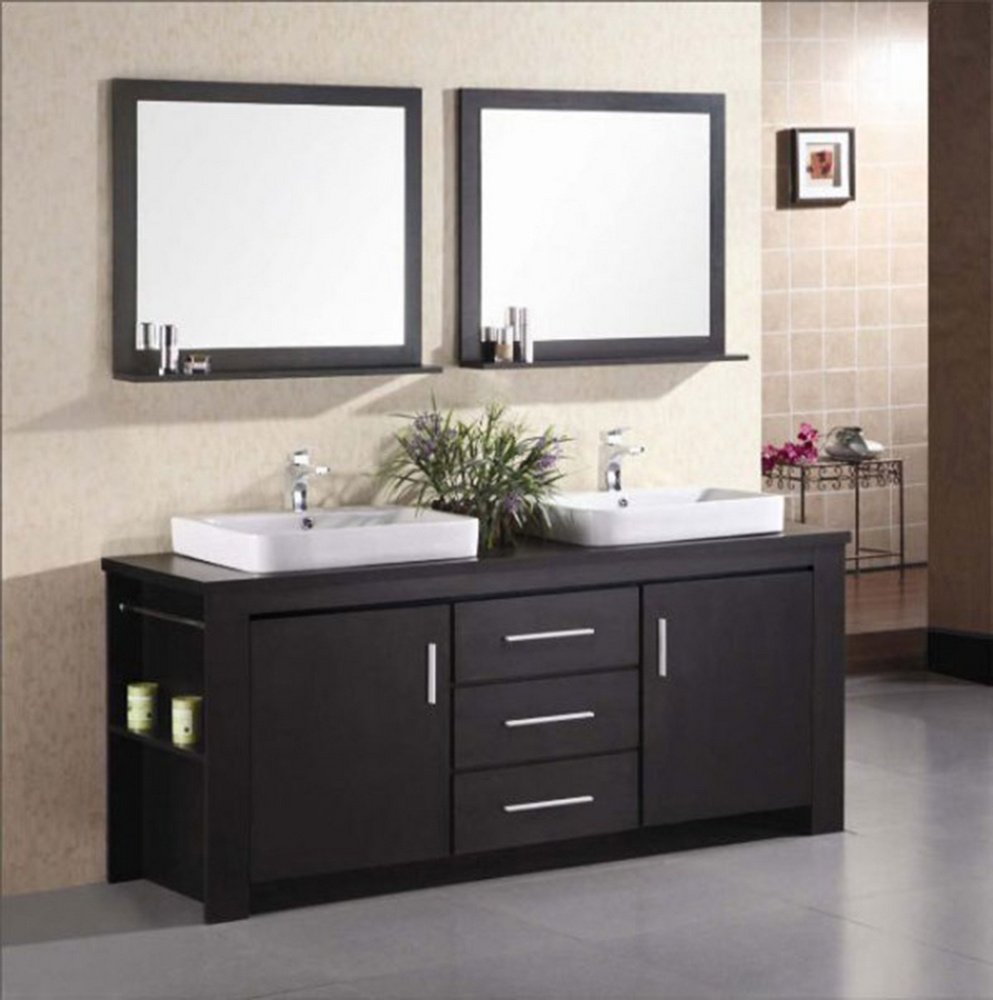 Washington DEC083D 72"(72-inch) Bathroom Vanity Set with Doulbe Sink and Mirrors - Espresso Design Element